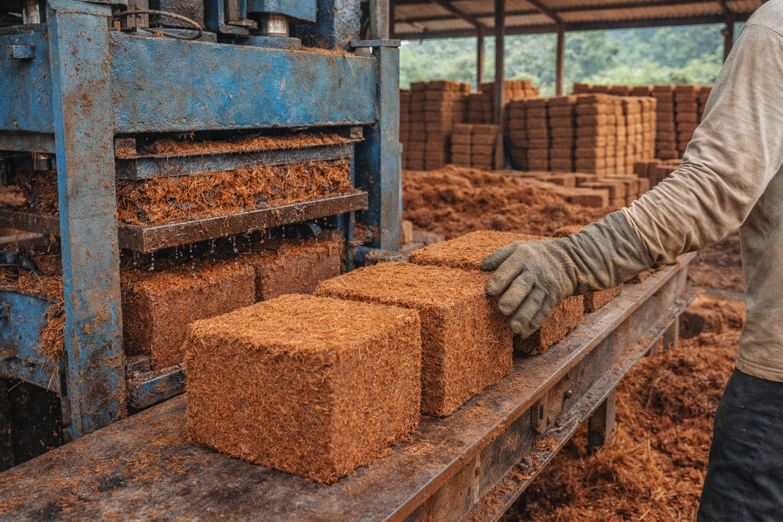 Hydraulic pressing of 5kg blocks
