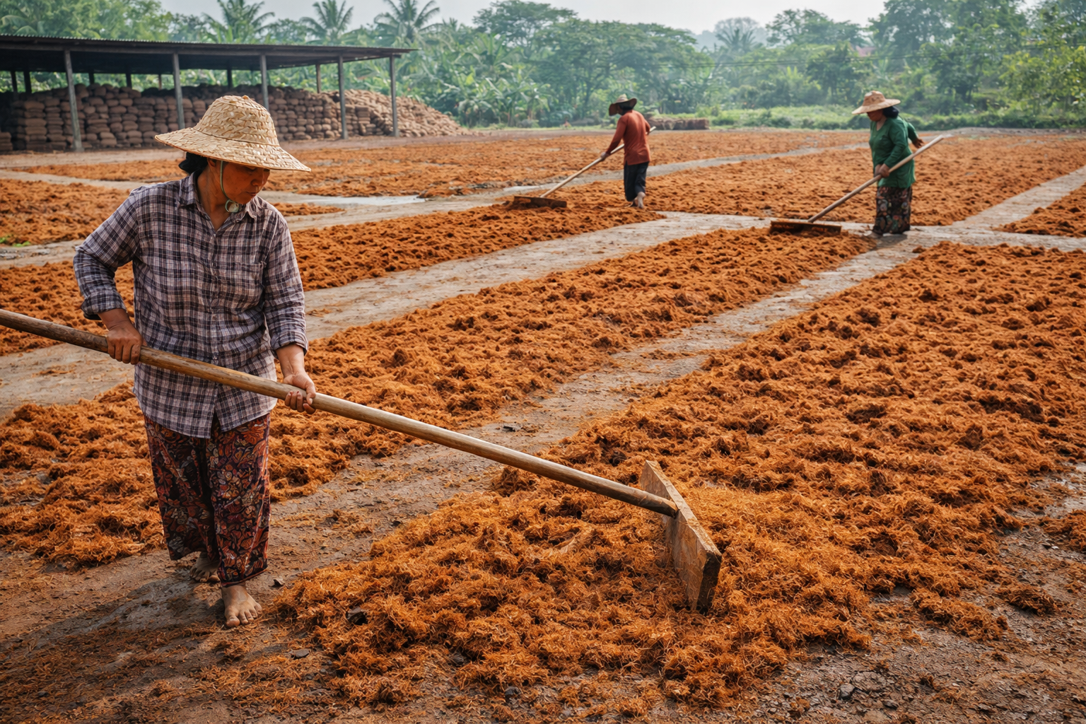 Sun drying coco peat